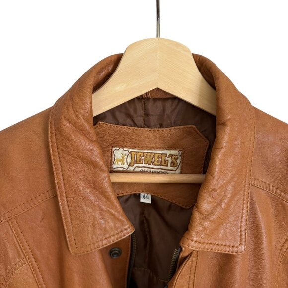 Vintage Jewels Mens Leather Bomber Jacket Brown Size 2XL Retro‎ Rugged Western - Picture 4 of 12